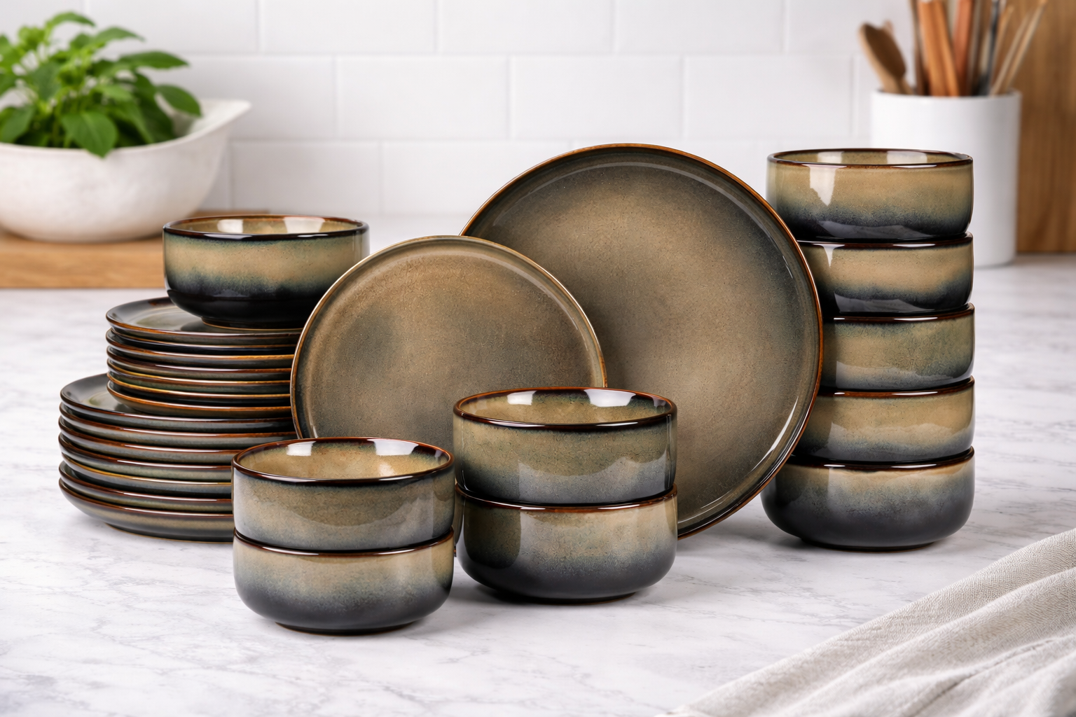 Handcrafted Reactive Glaze Dinnerware Set – 24 Pieces