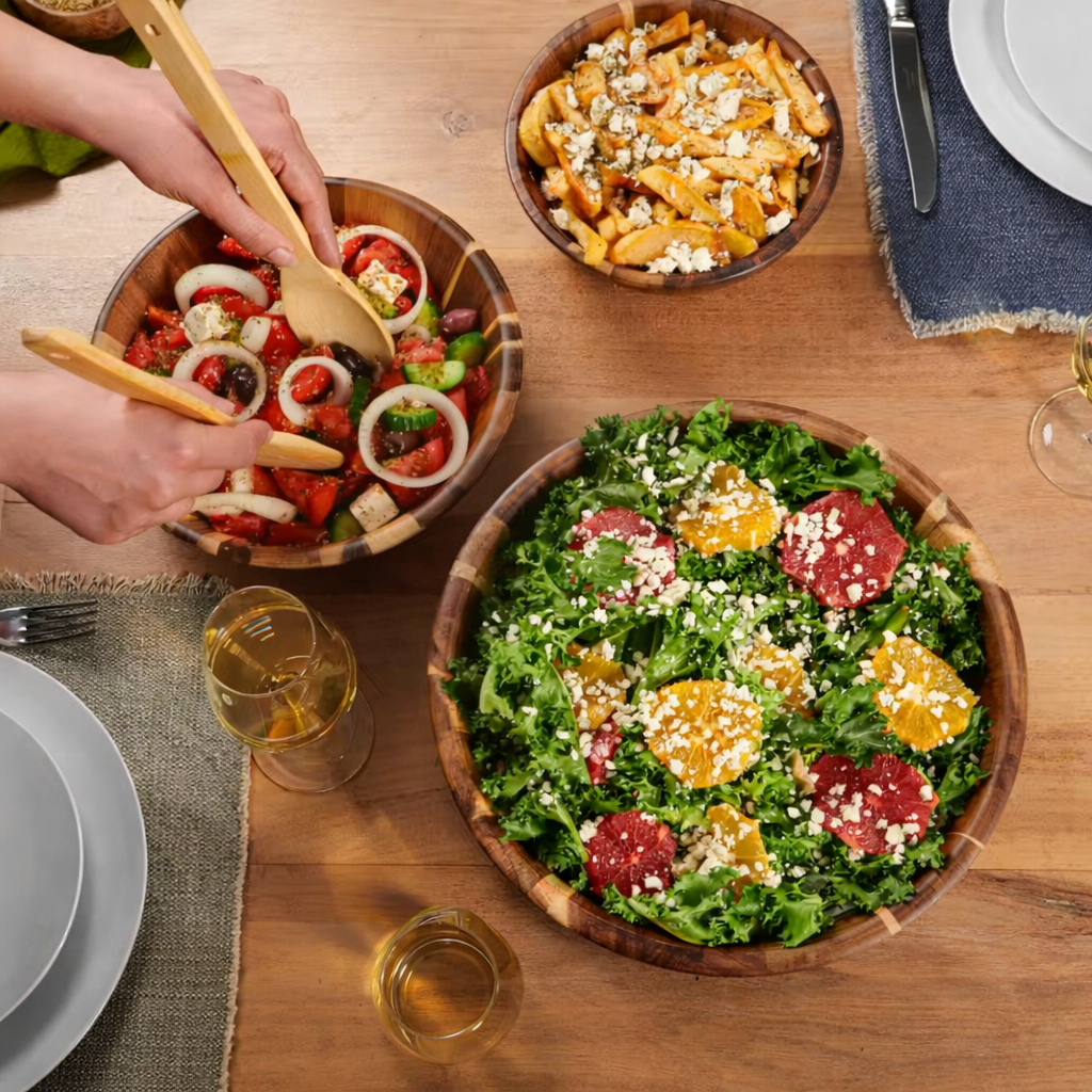 Handcrafted Wooden Salad Bowl Set