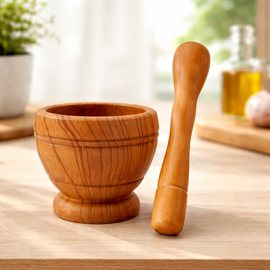 Classic Mortar & Pestle Grinding Bowl – Multi-Purpose Garlic, Spice & Herb Grinder
