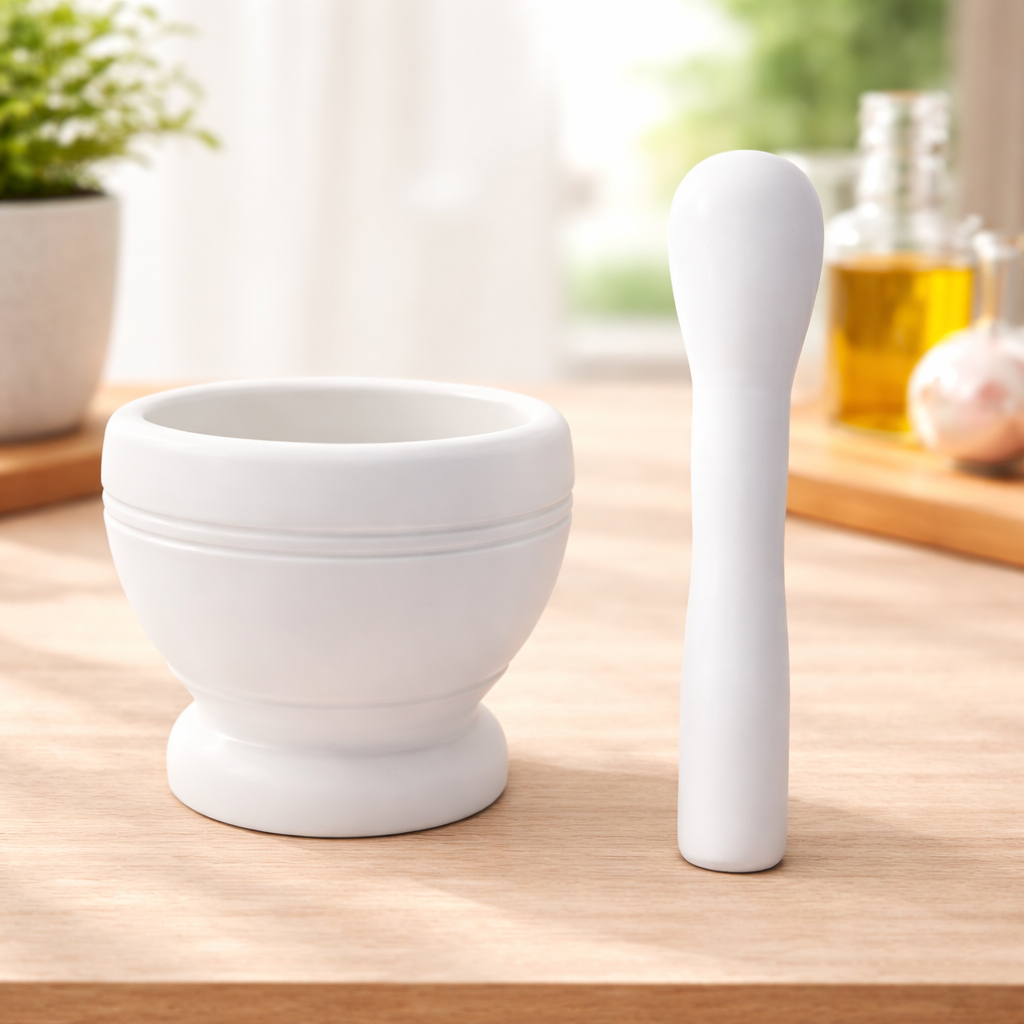 Classic Mortar & Pestle Grinding Bowl – Multi-Purpose Garlic, Spice & Herb Grinder