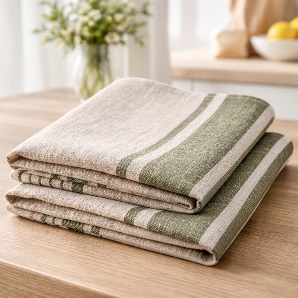 Premium Flax Linen Tea Towels – French Country Stripe Kitchen Set