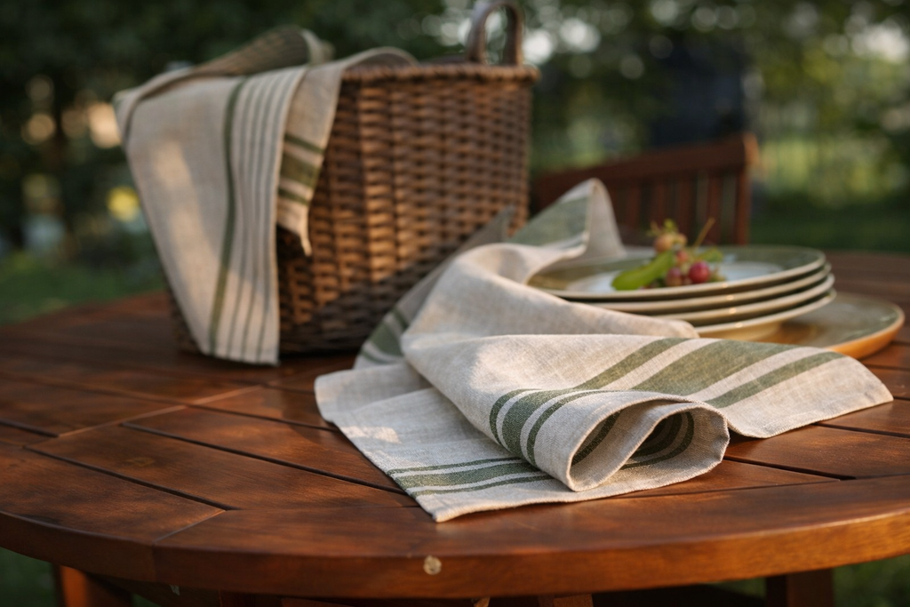 Premium Flax Linen Tea Towels – French Country Stripe Kitchen Set