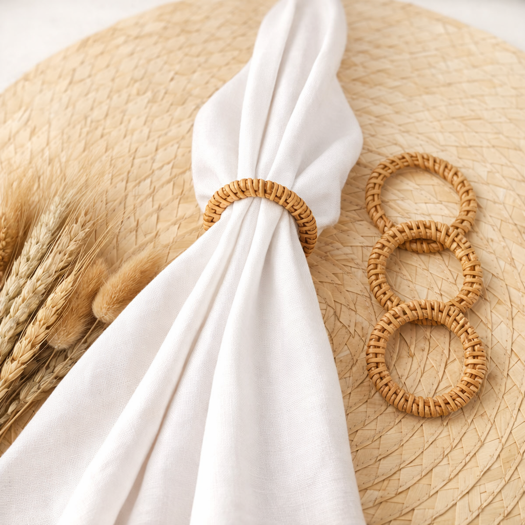 Artisan Woven Rattan Napkin Rings – Natural Boho Table Decor Set (12-Piece)