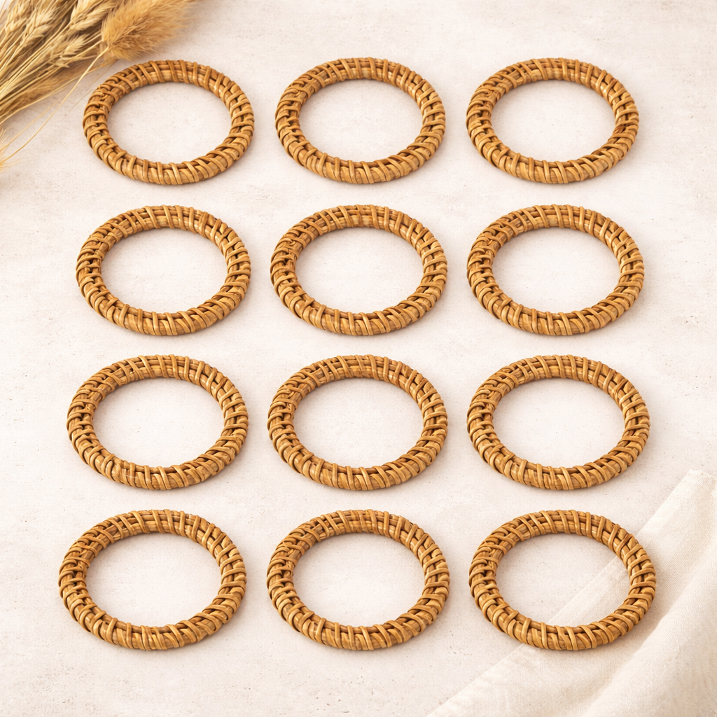 Artisan Woven Rattan Napkin Rings – Natural Boho Table Decor Set (12-Piece)