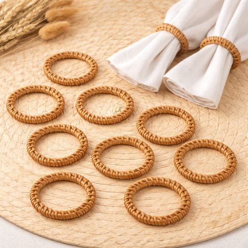 Artisan Woven Rattan Napkin Rings – Natural Boho Table Decor Set (12-Piece)
