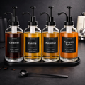 Barista Syrup Dispenser Set – 4 Glass Bottles with Pump, Tray & Labels