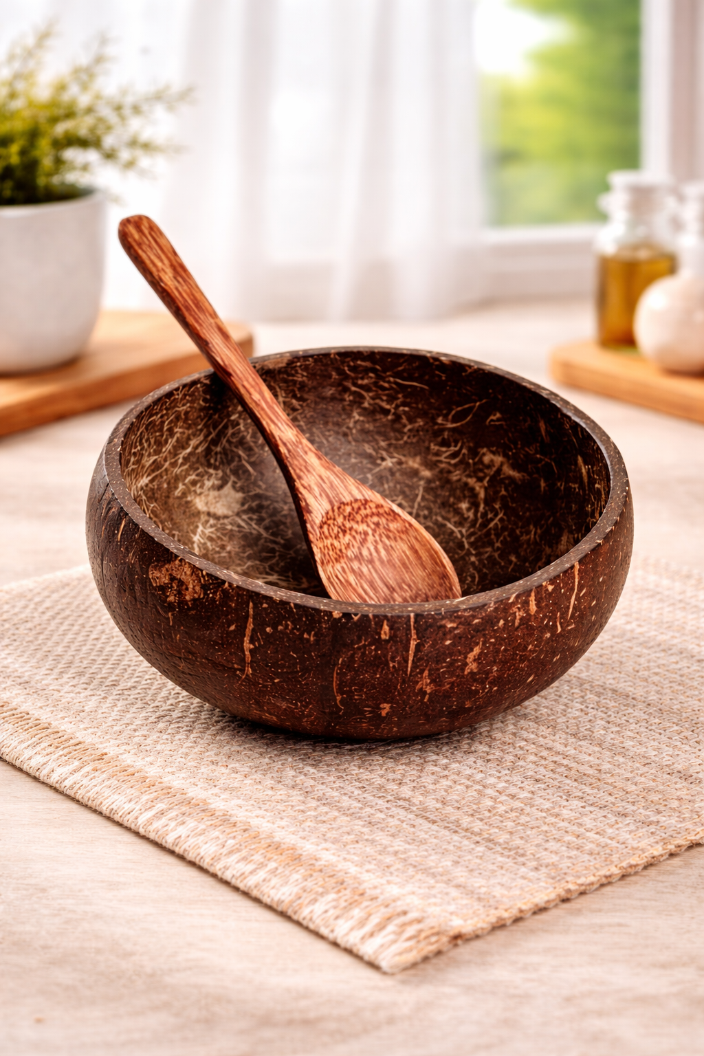 Handcrafted Coconut Shell Bowl – Natural Eco Wooden Salad & Dessert Serving Bowl