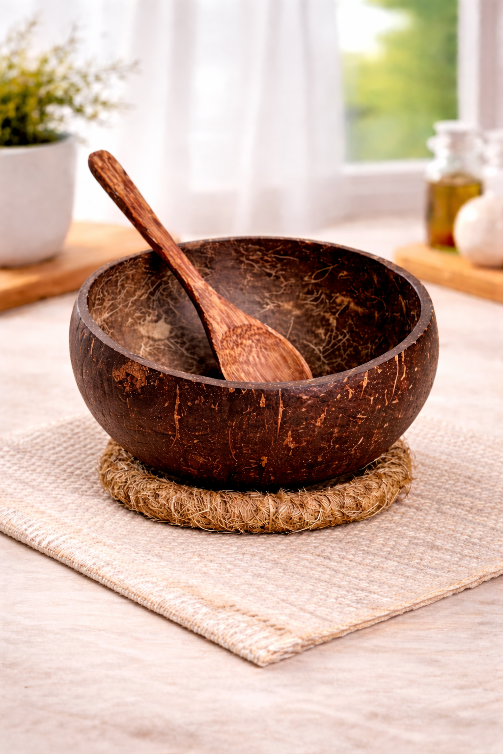 Handcrafted Coconut Shell Bowl – Natural Eco Wooden Salad & Dessert Serving Bowl