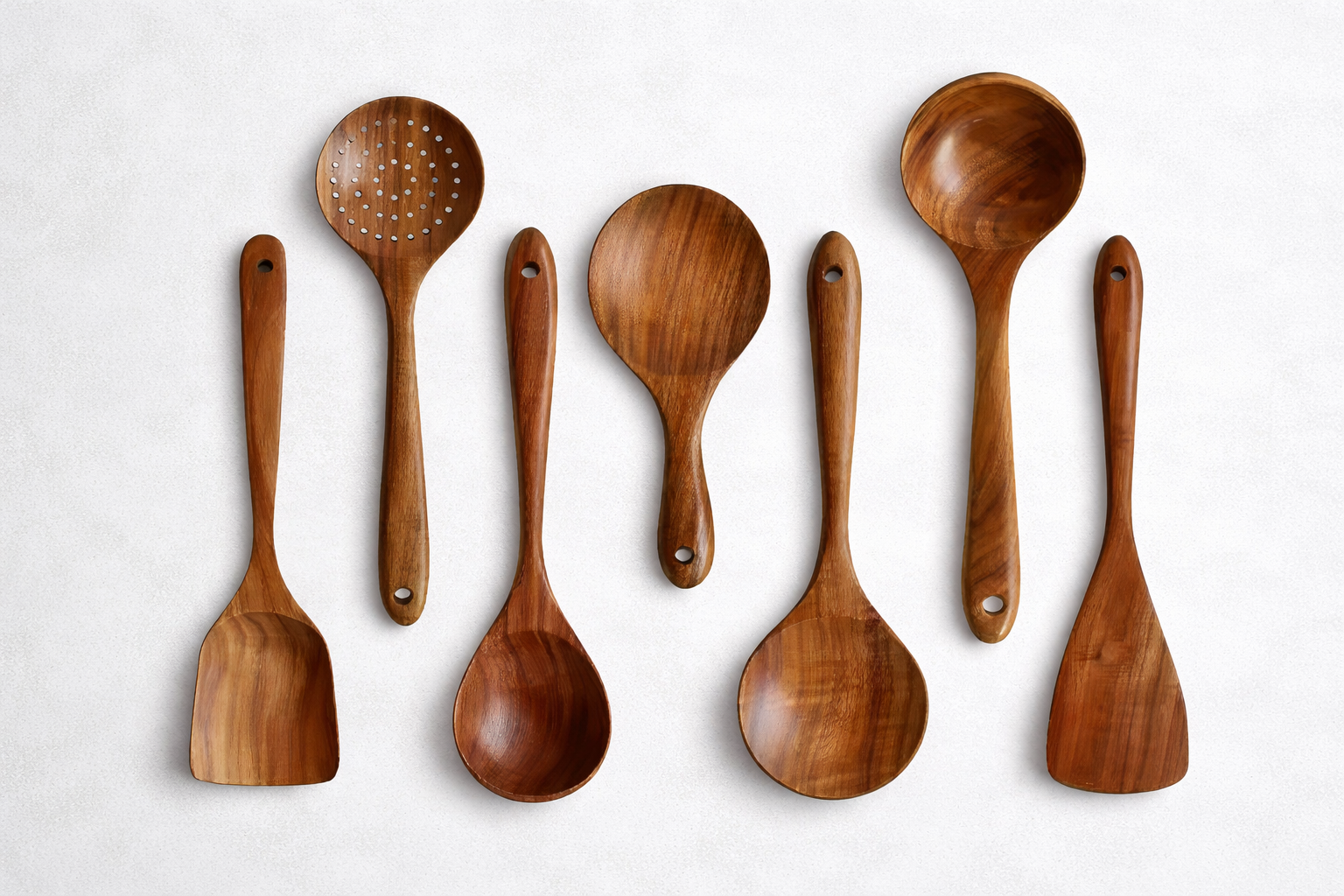 Handcrafted Teak Wood Cooking Utensils – Natural Wooden Kitchen Tool Set