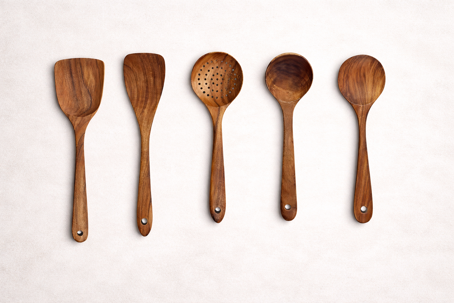Handcrafted Teak Wood Cooking Utensils – Natural Wooden Kitchen Tool Set