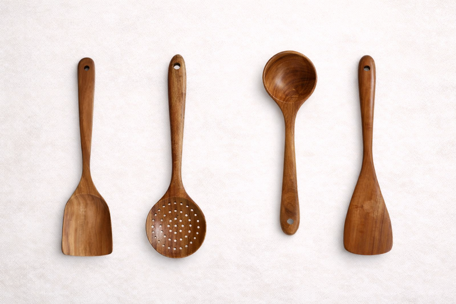Handcrafted Teak Wood Cooking Utensils – Natural Wooden Kitchen Tool Set