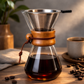 Barista Glass Pour-Over Coffee Brewer with Steel Mesh Filter