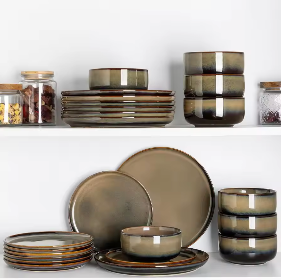 Handcrafted Reactive Glaze Dinnerware Set – 24 Pieces
