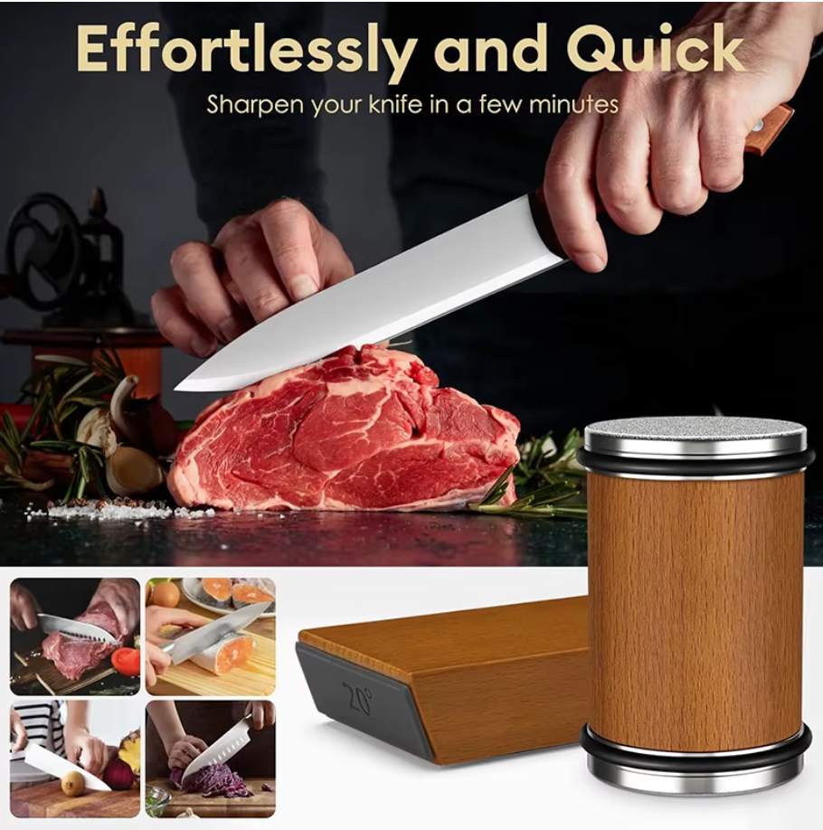 Magnetic Rolling Knife Sharpener Set – Diamond Sharpening System with Angle Guides