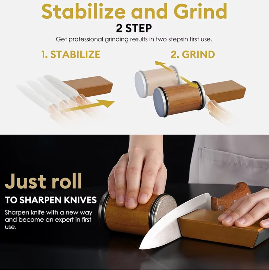 Magnetic Rolling Knife Sharpener Set – Diamond Sharpening System with Angle Guides