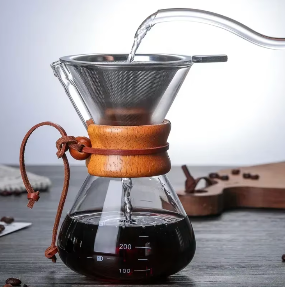 Barista Glass Pour-Over Coffee Brewer with Steel Mesh Filter
