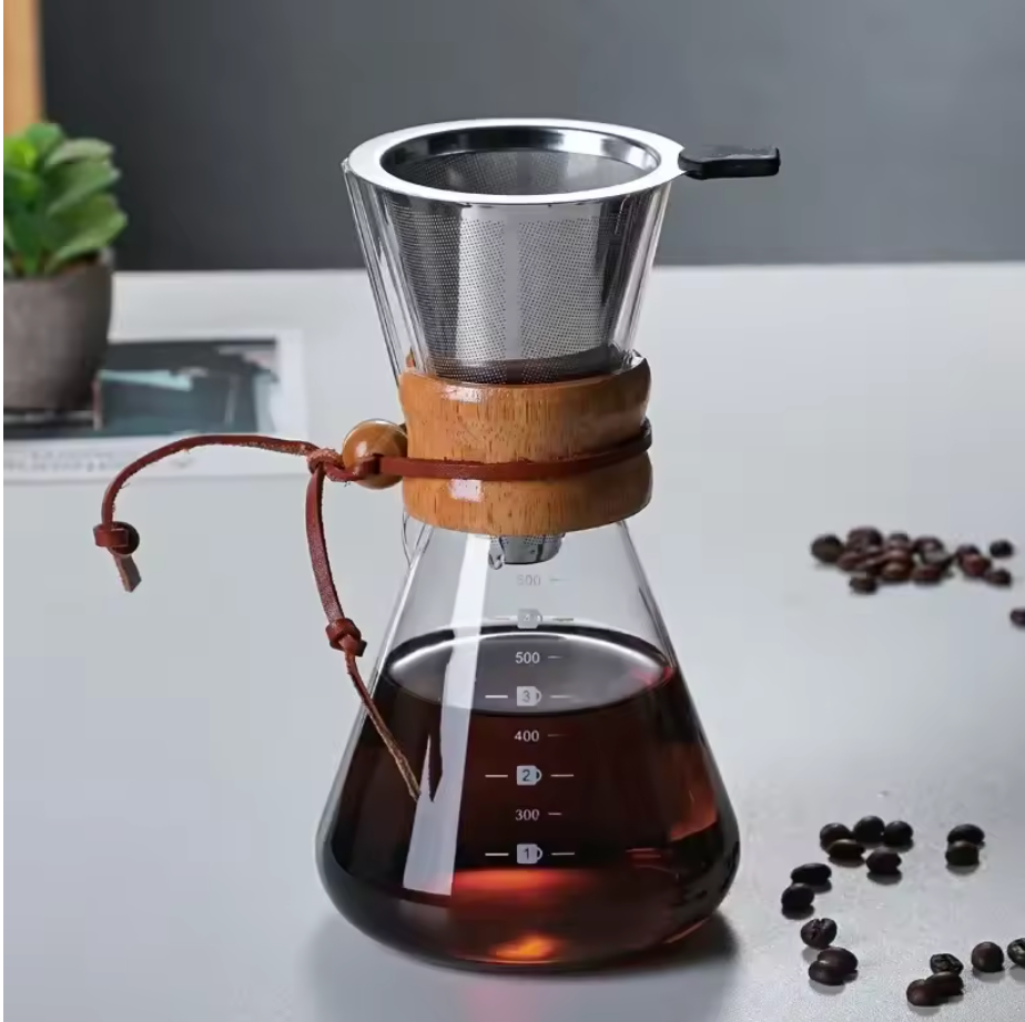 Barista Glass Pour-Over Coffee Brewer with Steel Mesh Filter