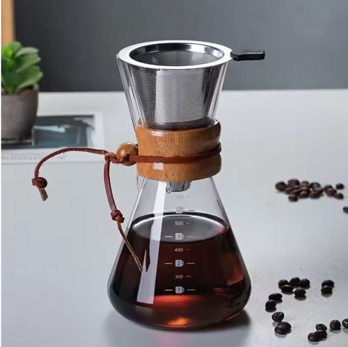 Barista Glass Pour-Over Coffee Brewer with Steel Mesh Filter