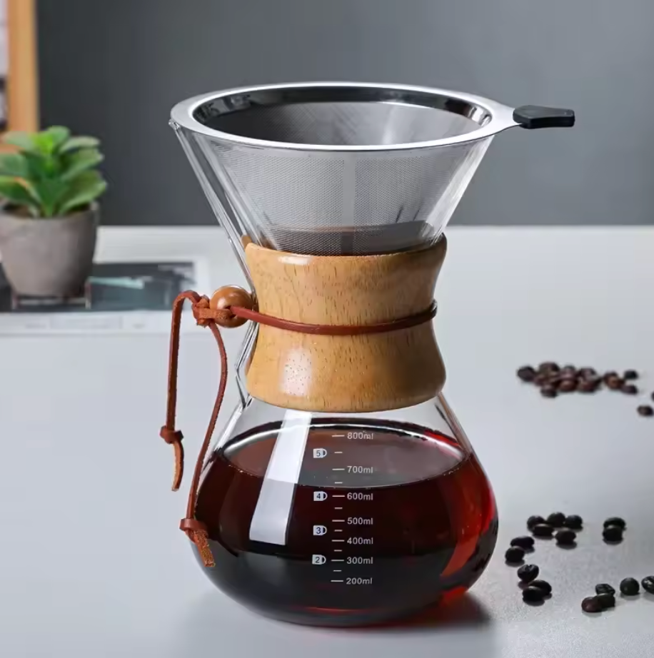 Barista Glass Pour-Over Coffee Brewer with Steel Mesh Filter